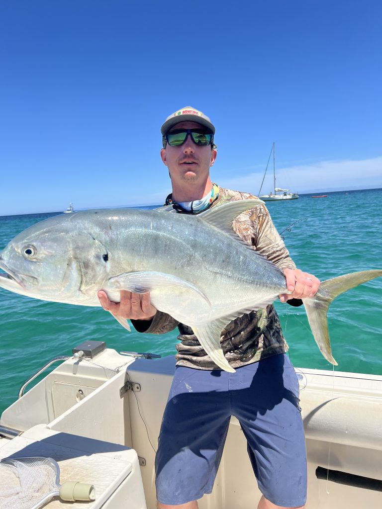 A fly caught jack while fishing in Baja Mexico with @thereelbaja